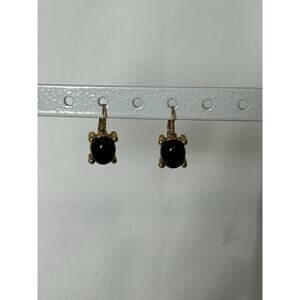 Lovely Gold Tone Lever Back Black Cabochon Earrings By Monet.